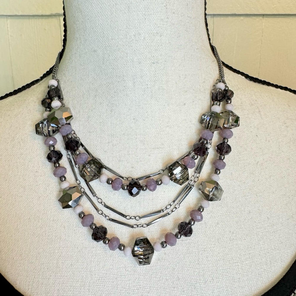 Simply Vera Vera Wang Smoky Purple Glass Crystal Beaded Multistrand Necklace - Picture 3 of 10